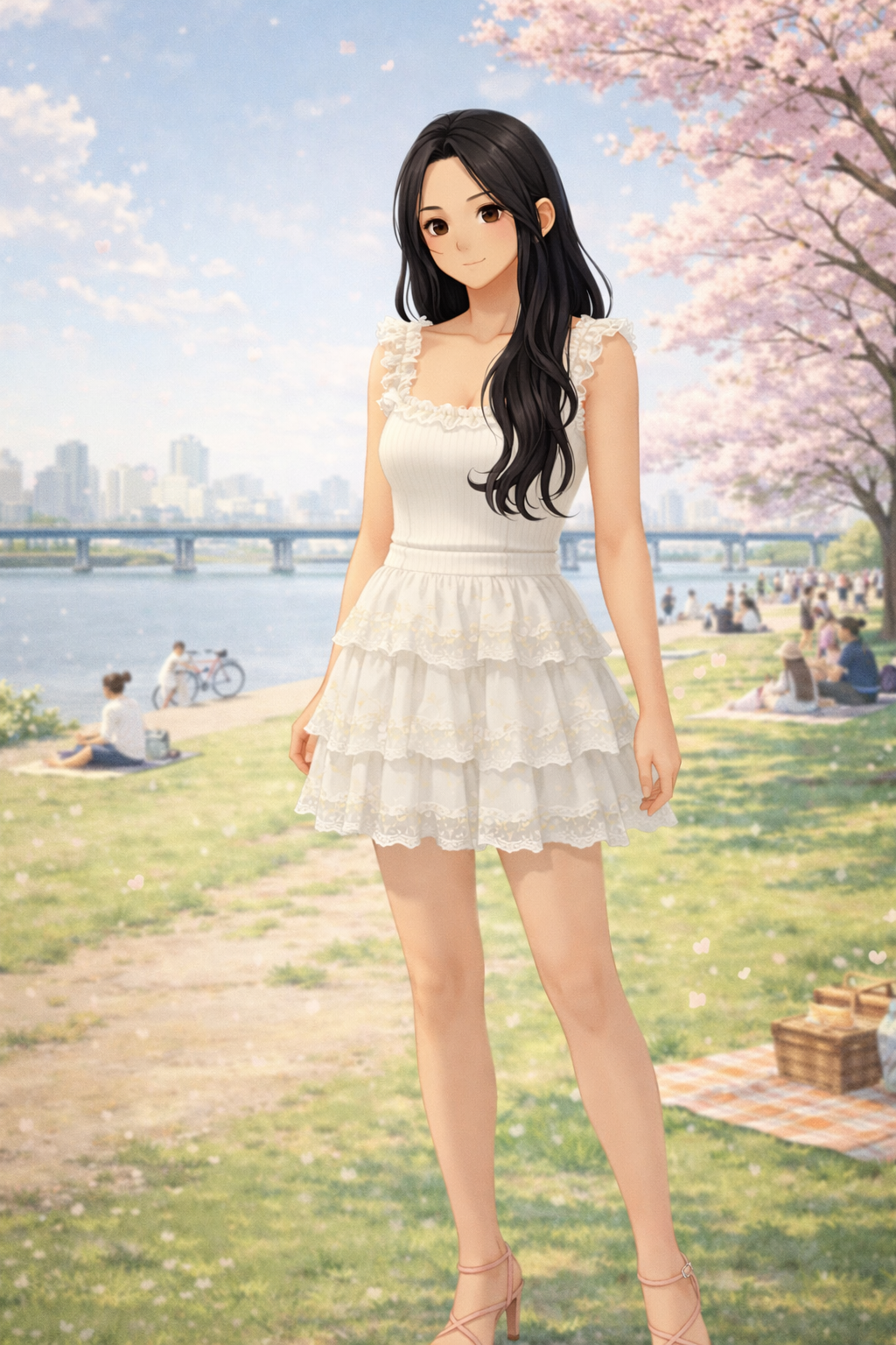 lace sleeveless top with tiered skirt outfit
lovely lace skirt spring look
feminine soft spring outfit