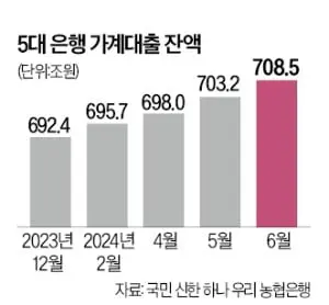 5대 은행 가계 대출 잔액이 지속적으로 늘고 있다.