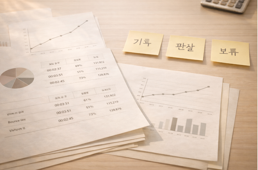 체류 시간과 이탈률 데이터를 기록과 관찰 관점으로 정리한 이미지