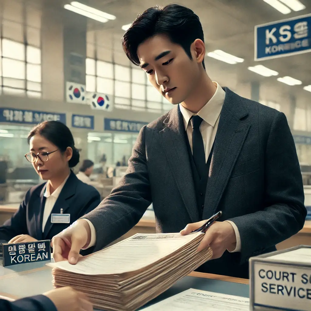 법원에 서류를 제출하는 모습
