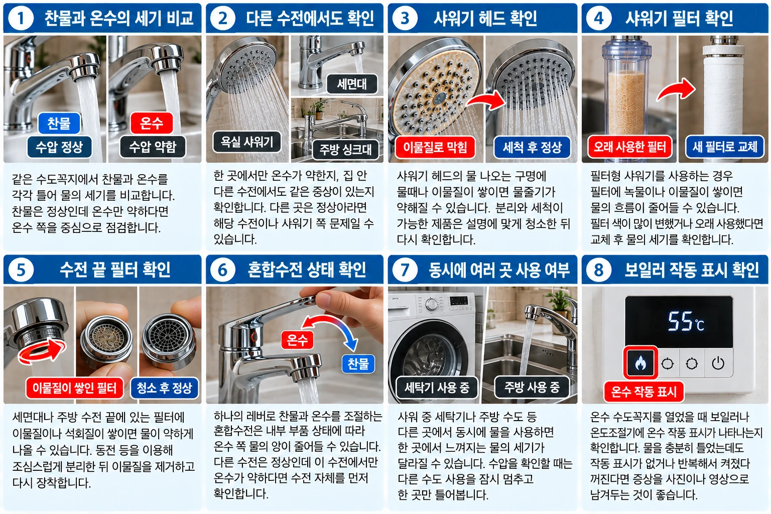 보일러 온수 물줄기 약할 때 점검 순서