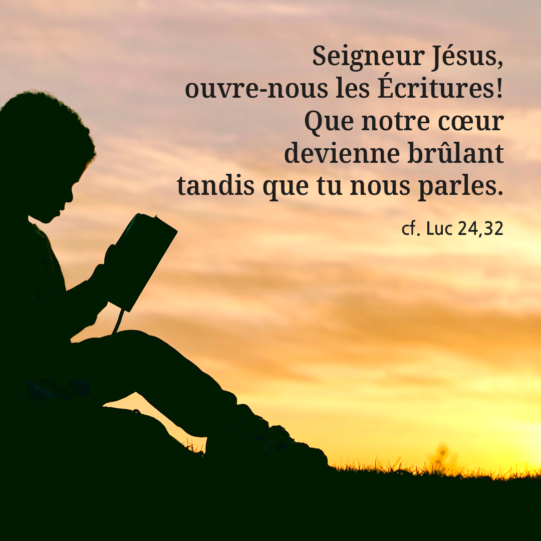 Seigneur J&eacute;sus, ouvre-nous les &Eacute;critures! Que notre c&oelig;ur devienne br&ucirc;lant tandis que tu nous parles. (cf. Luc 24,32)