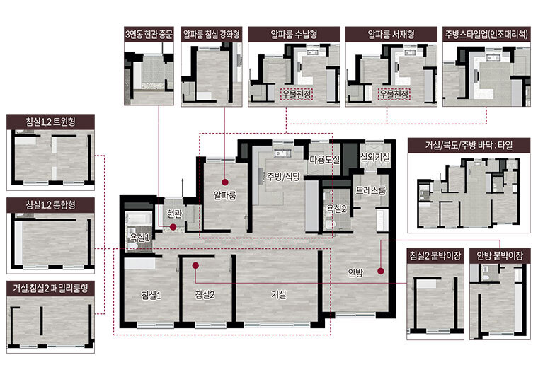 천안 롯데캐슬 더 청당 - 84A 확장 평면도