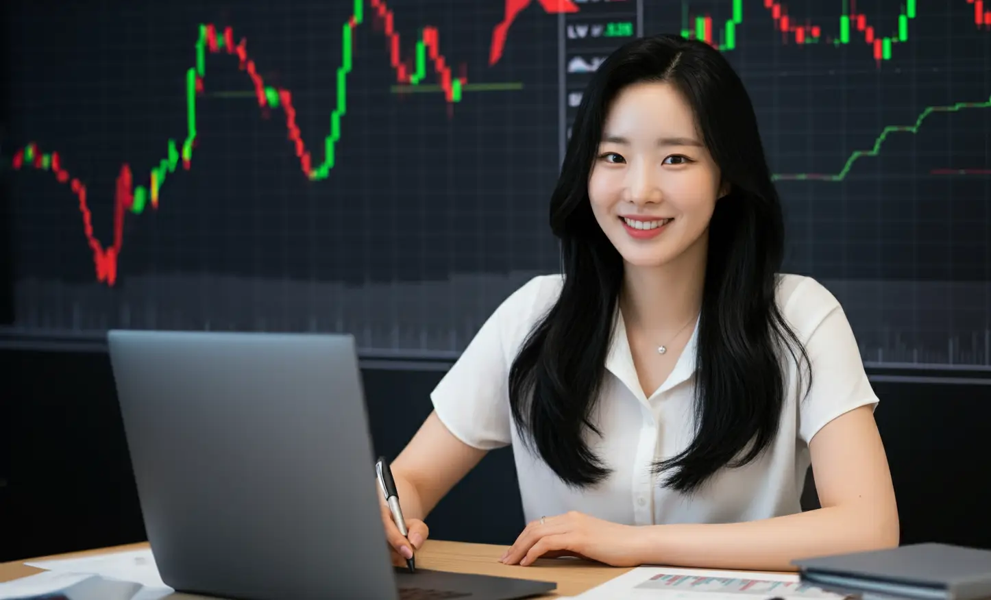 주식투자를 하는 여성