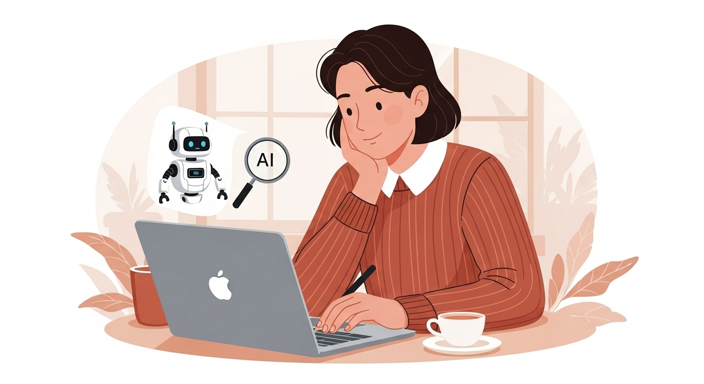 따뜻하고 편안한 분위기에서 AEO 글쓰기를 하는 사람의 모습