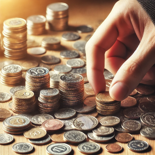 동전이-가득-있고-정리를-하는듯한-손가락