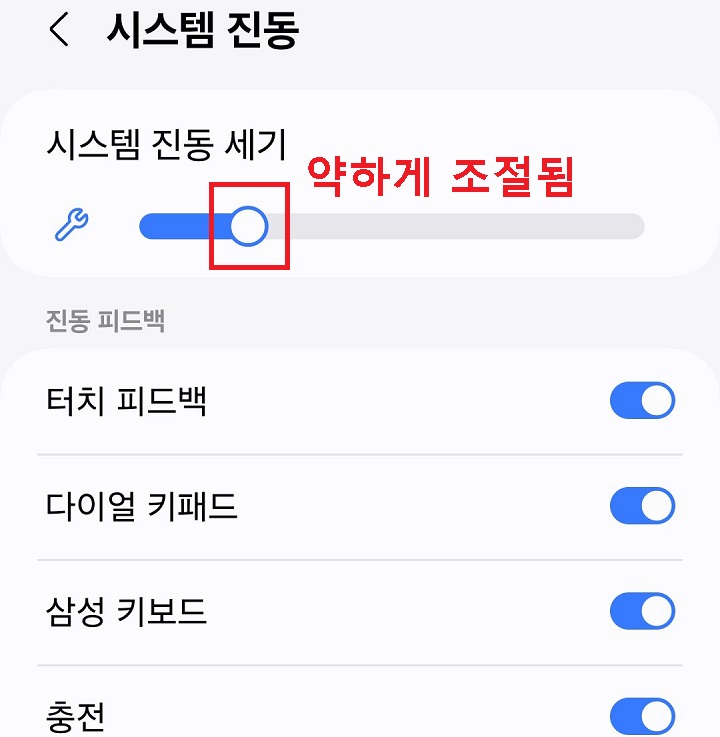 시스템 진동 세기 버튼 좌측으로 옮김