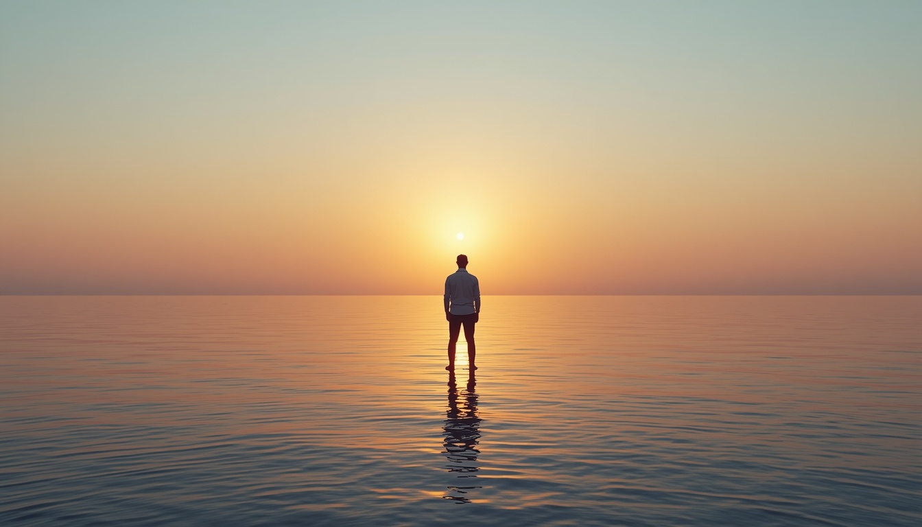 A peaceful image of an investor looking at the horizon, symbolizing a calm investment strategy.
