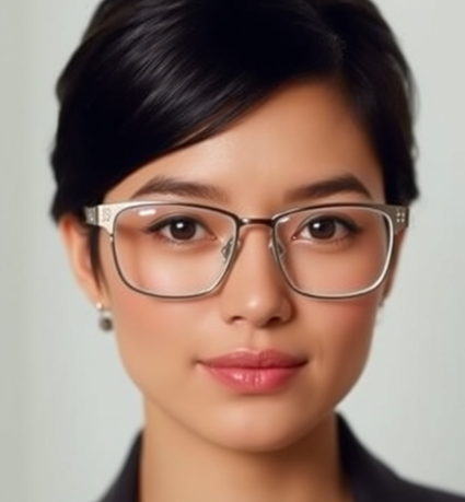 긴 얼굴 여성이 착용한 안경 사진