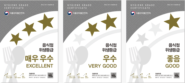 음식점 위생등급 지정업소 표지판