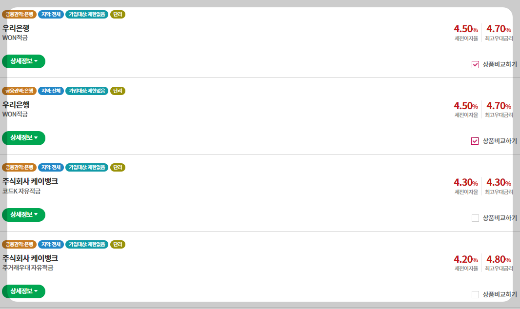 예금, 적금 금리 비교