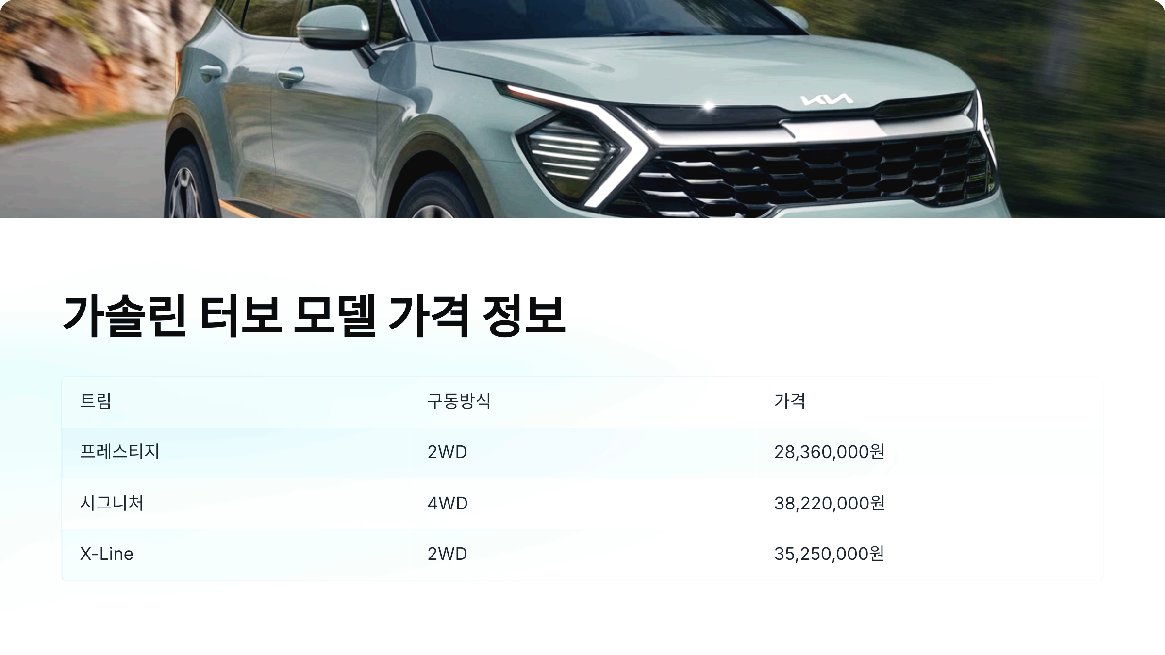 가솔린 터보 모델 가격 정보