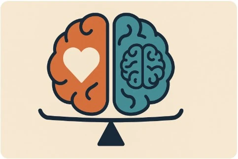 감정과 이성을 상징하는 두뇌 반구의 균형 이미지