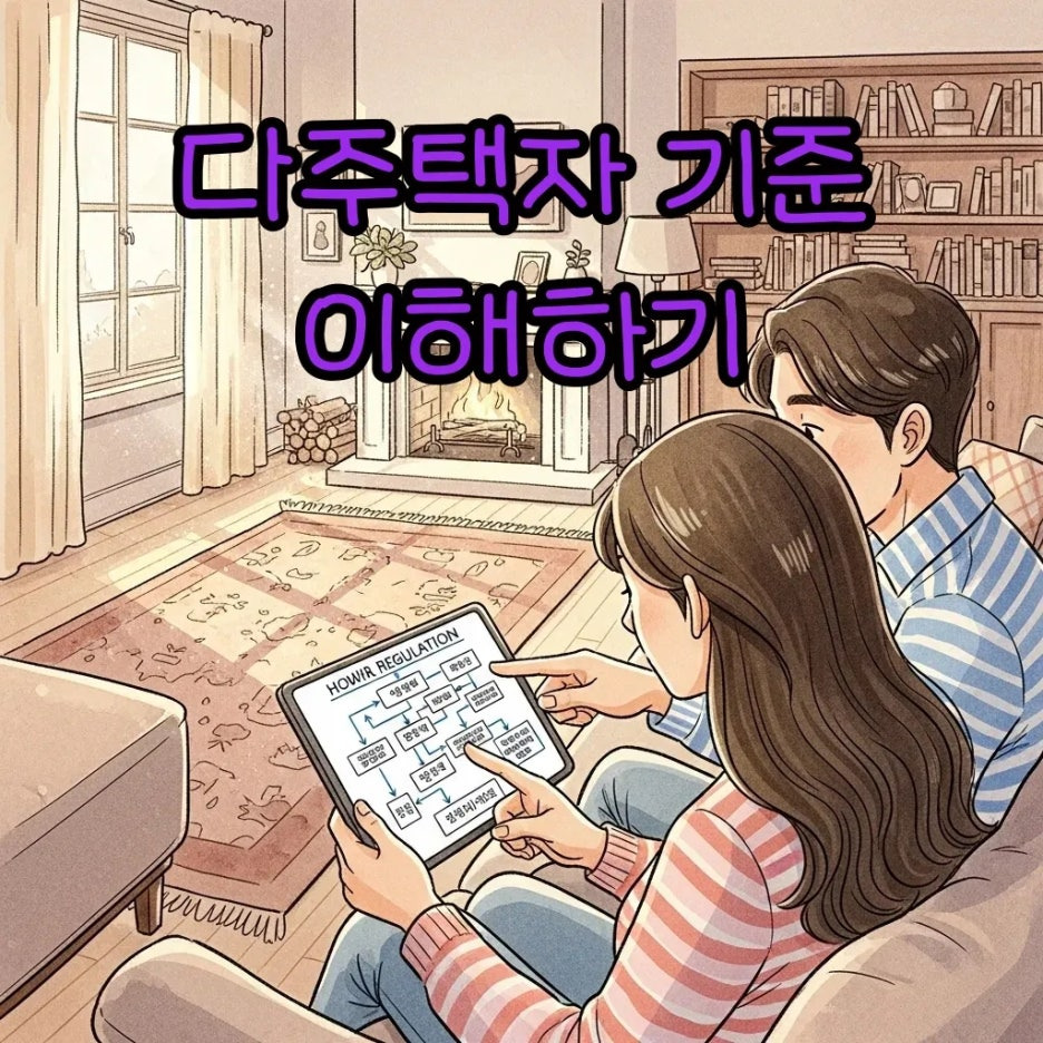 부부가 주택 규제를 알아보는 따뜻한 거실 풍경