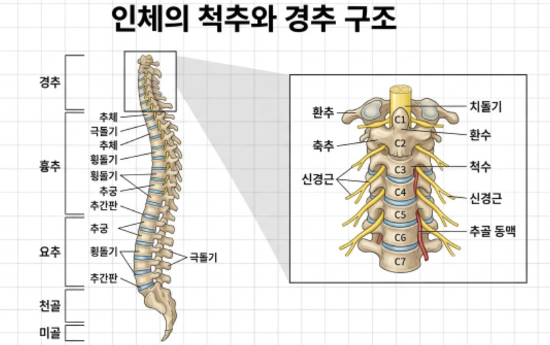 인체 척추와 경추 구조 이미지