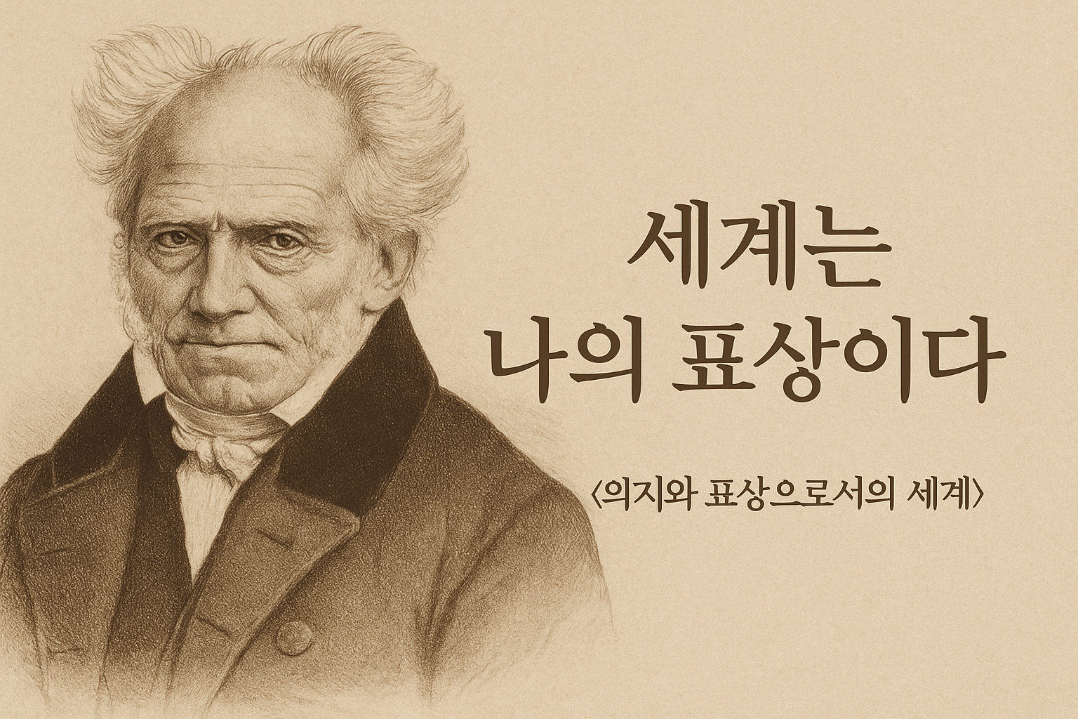 쇼펜하우어 이미지와 '세계는 나의 표상이다' 텍스트 이미지