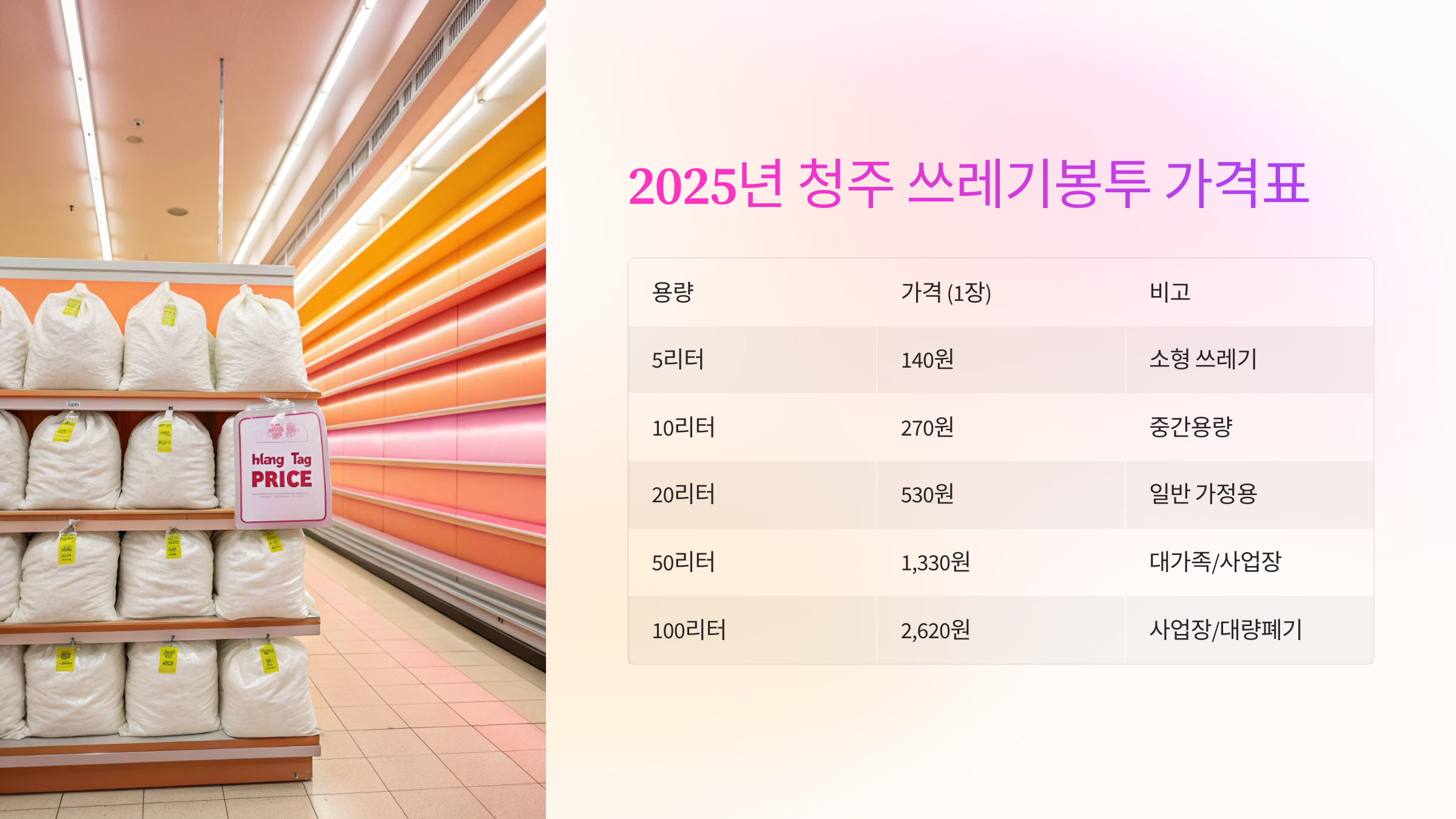 청주 쓰레기봉투 가격표