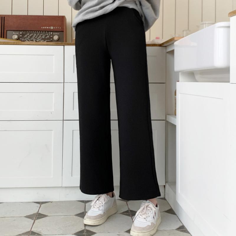 여성 하이웨스트 융털 세미와이드 밴딩 슬랙스 기모바지