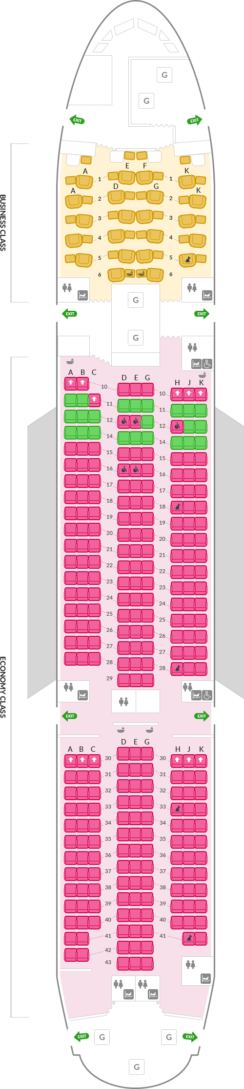 아시아나항공 보잉 B777 기본정보, 좌석배치도, 좌석 간격