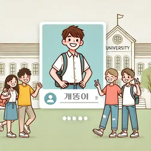 썸네일-학 건물 앞에서 신입생이 친구들과 함께 웃으며 기뻐하는 장면