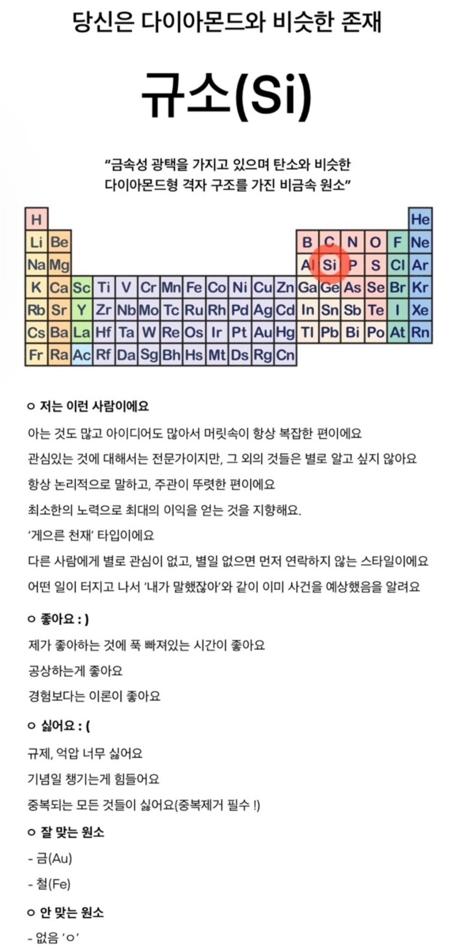화학원소 성격 테스트 MBTI