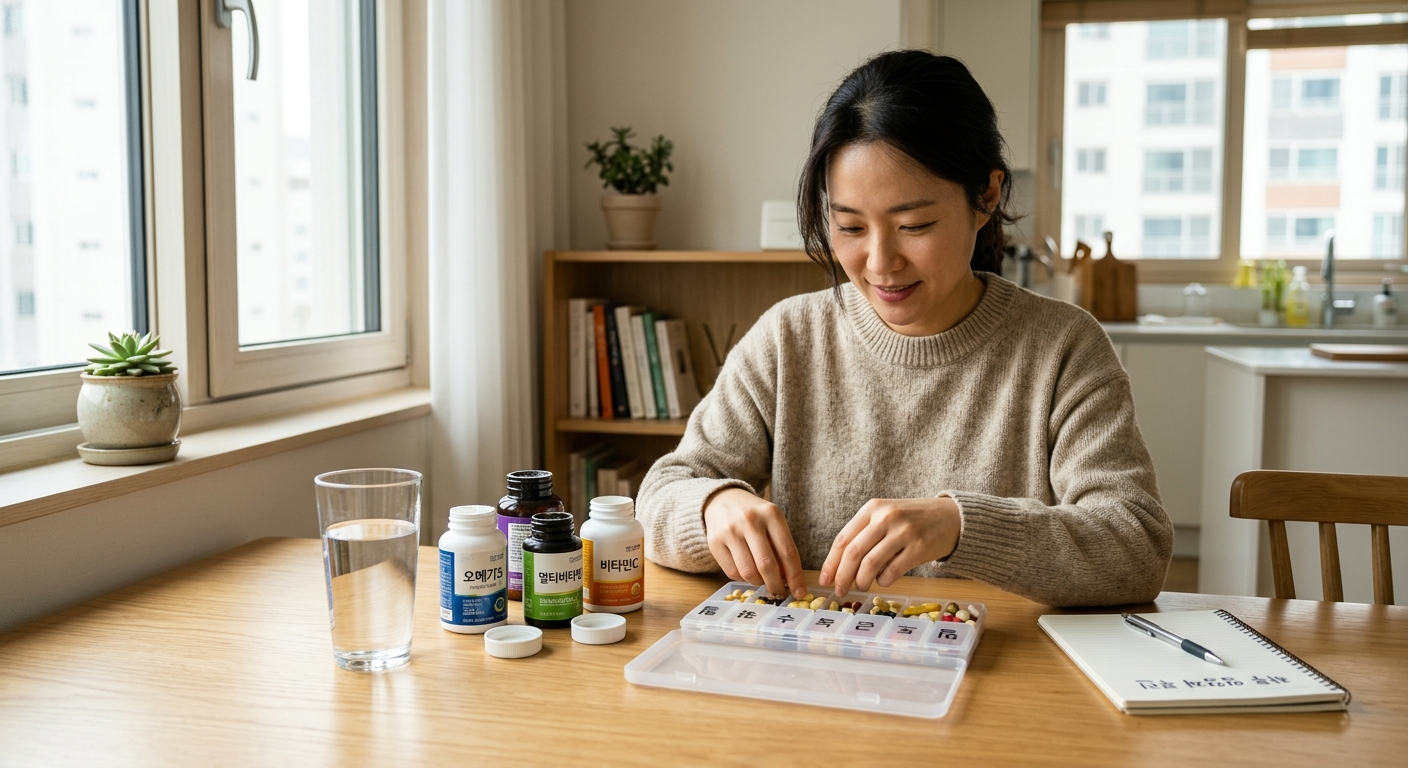 영양제를 정리하는 모습
