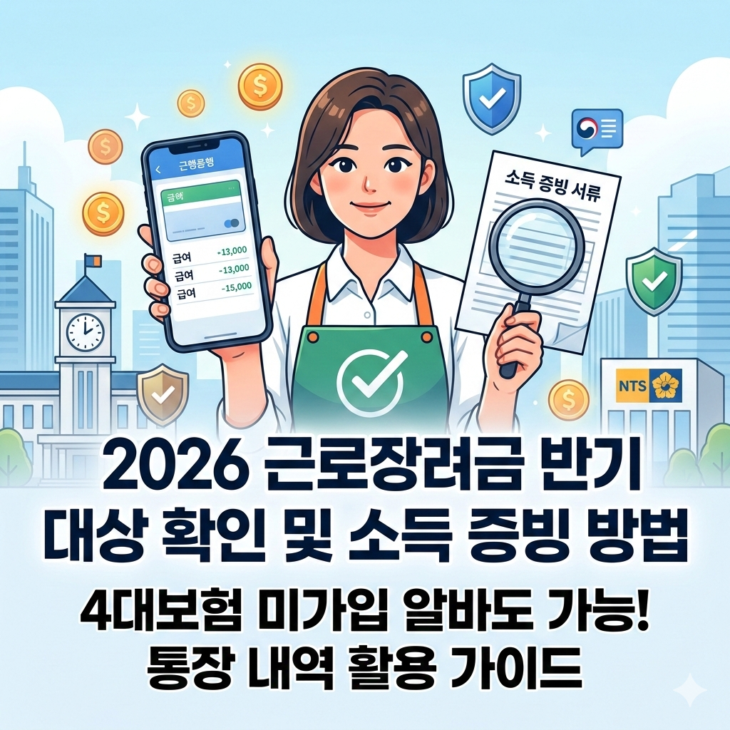 2026 근로장려금 반기 대상 확인법 4대보험 미가입 알바 소득 증빙