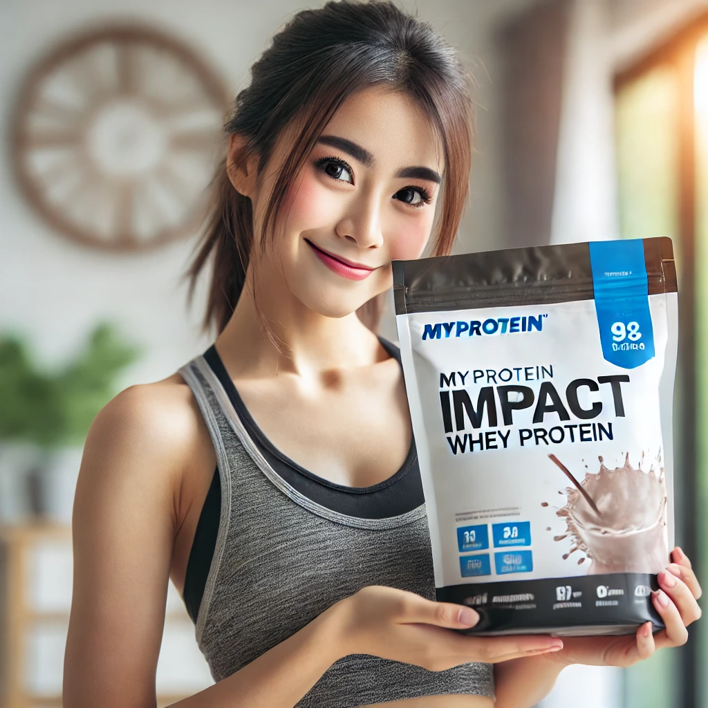 단백질 보충제를 들고 있는 여성