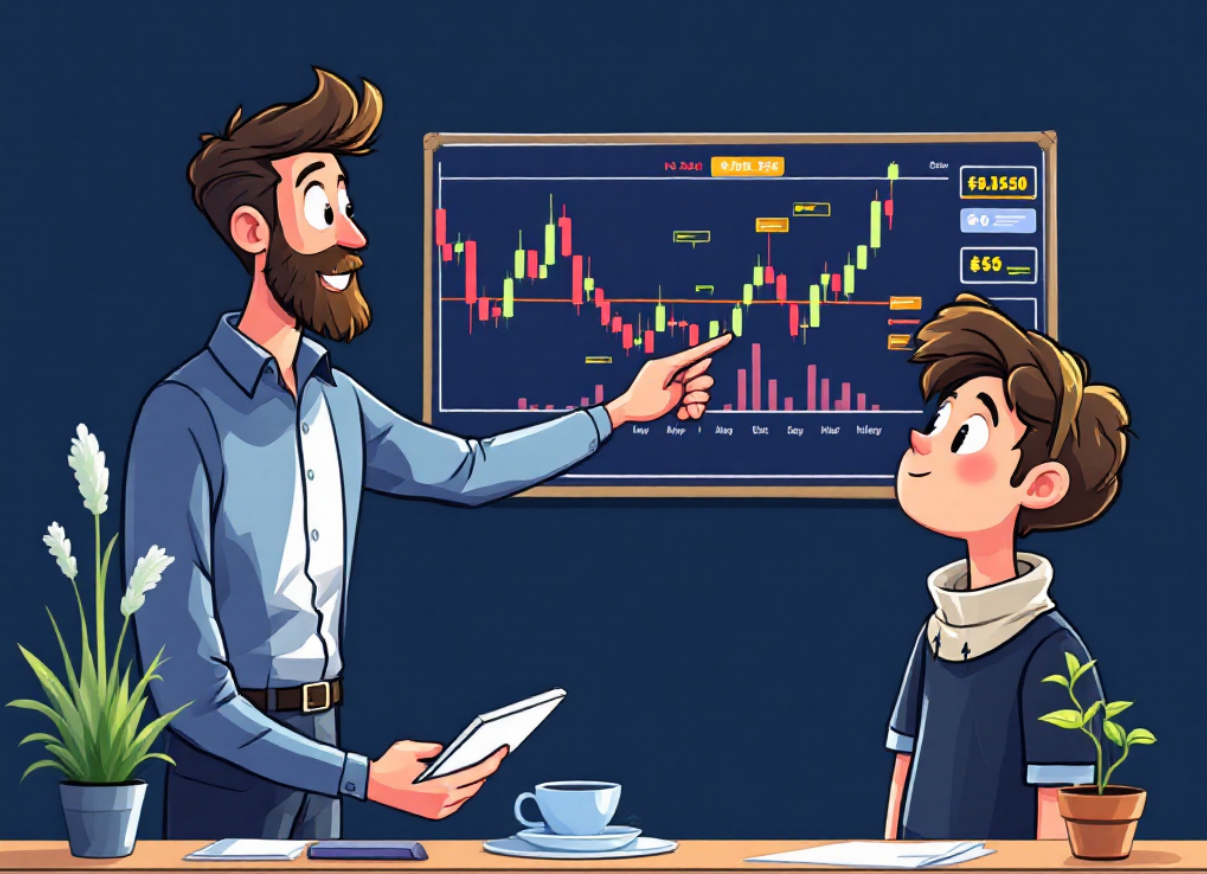 주식초보자에게 주식투자에대해 설명하는 이미지