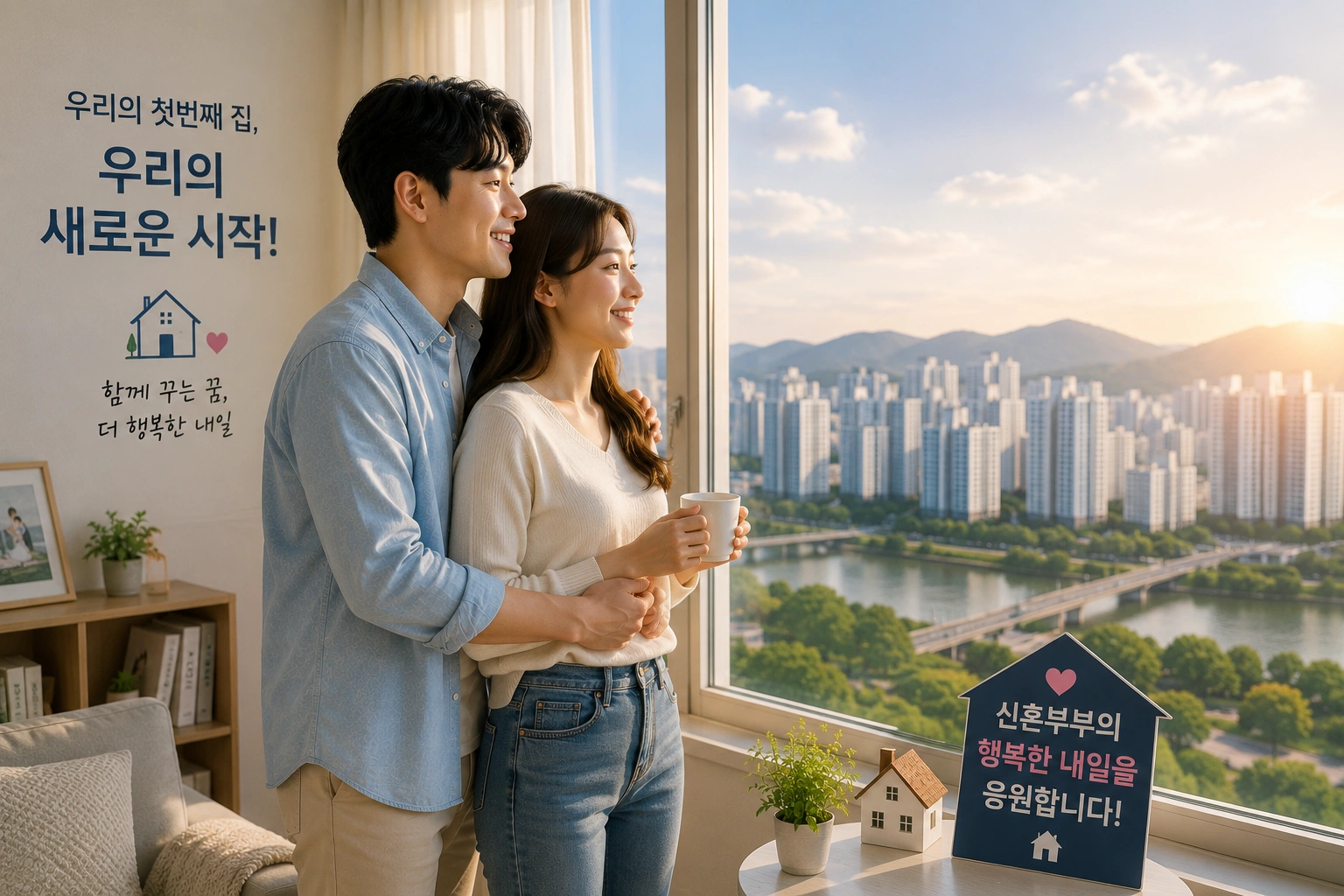 새집에서 미래를 바라보는 신혼부부