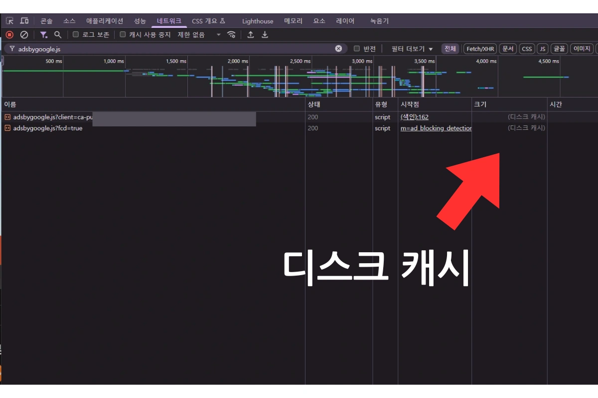 캐시에 저장된 애드센스 js