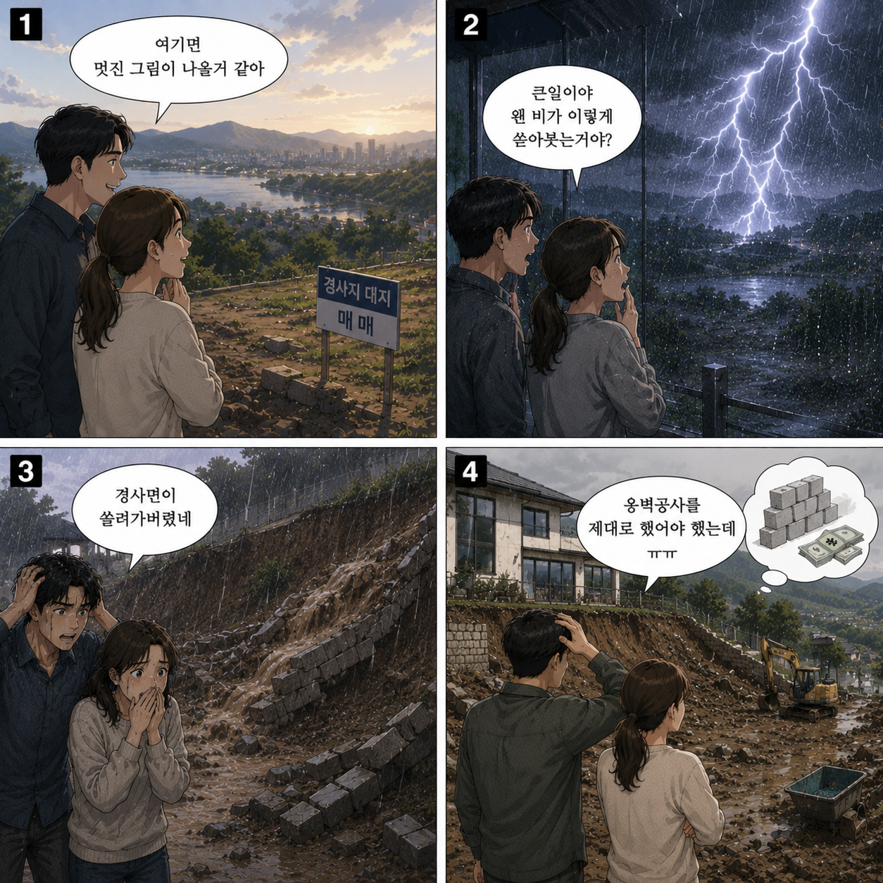 경사지에서 옹벽의 중요성을 설명