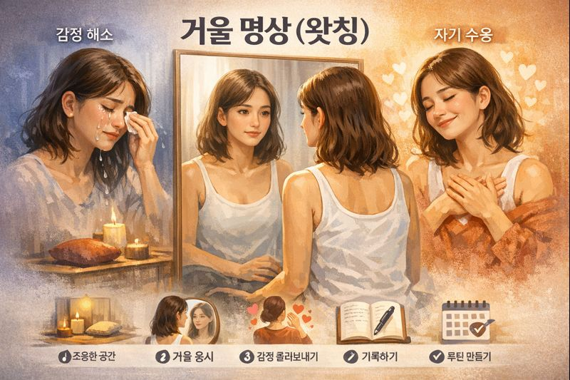 거울 명상 효과 (왓칭 원리, 심리적 장점, 실천법) 관련 이미지