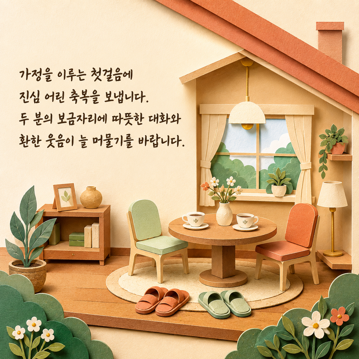 결혼 축하 문구 17 - 새 가정에 따뜻한 대화와 환한 웃음이 머물기를 바라는 결혼 축하 글귀
