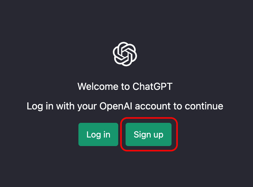 ChatGPT 회원가입이나 로그인 선택하는 화면