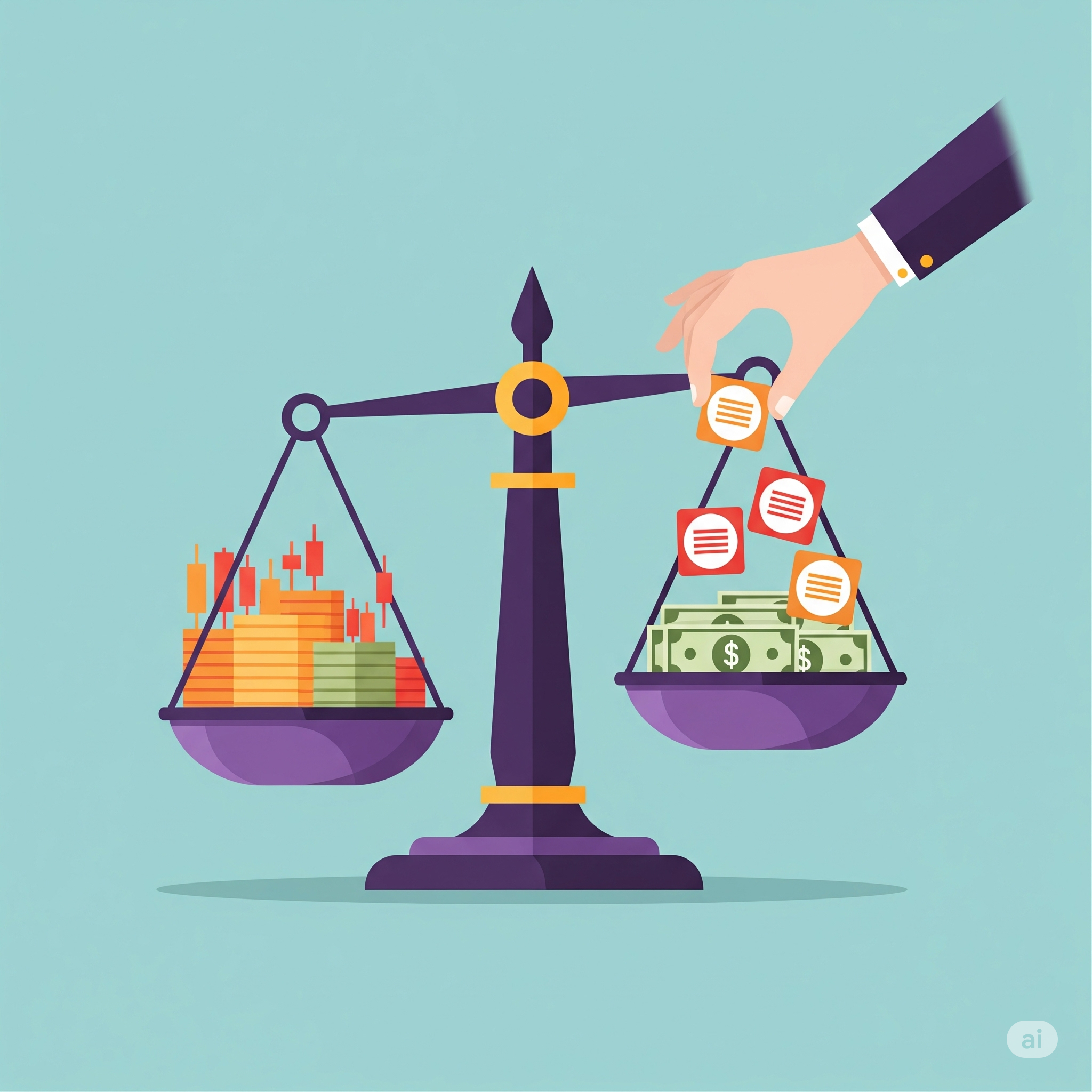 저울 위에서 위험자산과 안전자산의 균형을 다시 맞추는 모습