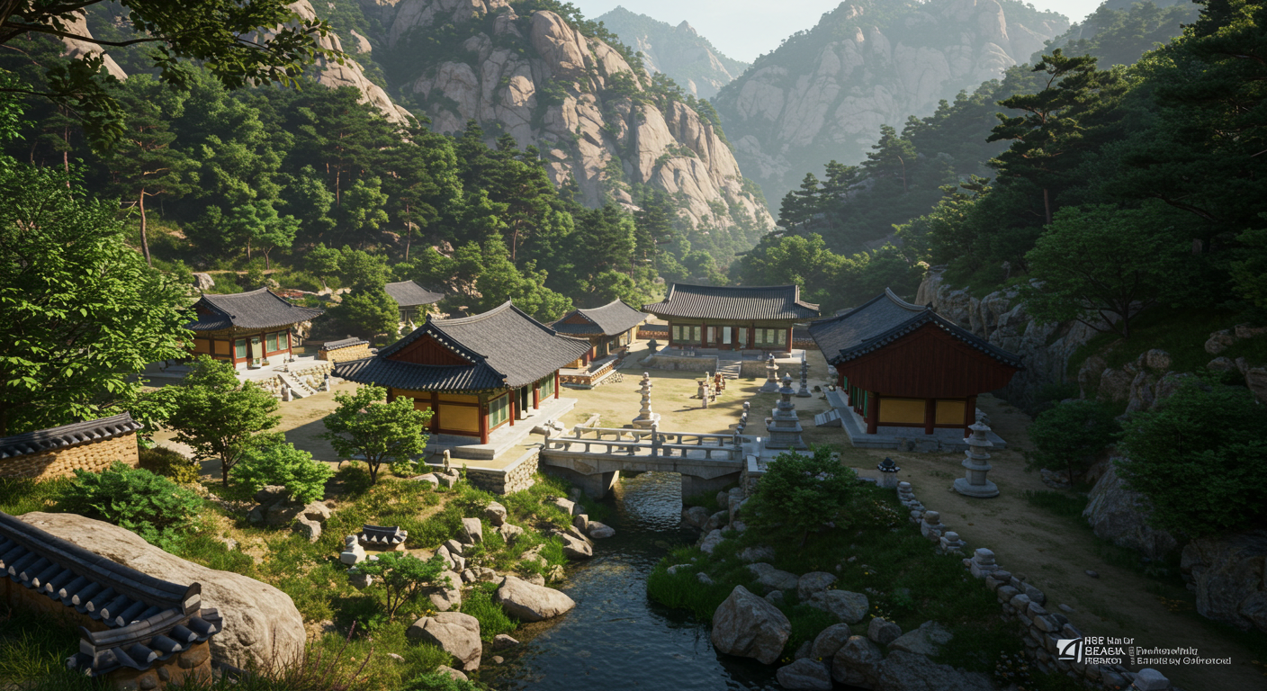 인제 백담사와 설악산 자연이 어우러진 평화로운 전경