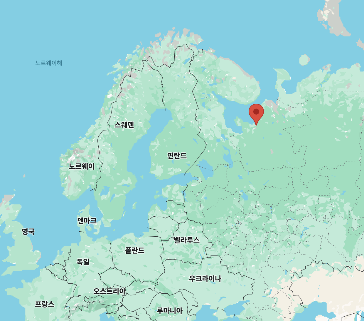 러시아의 유일한 항구였던 아르한겔스크 위치