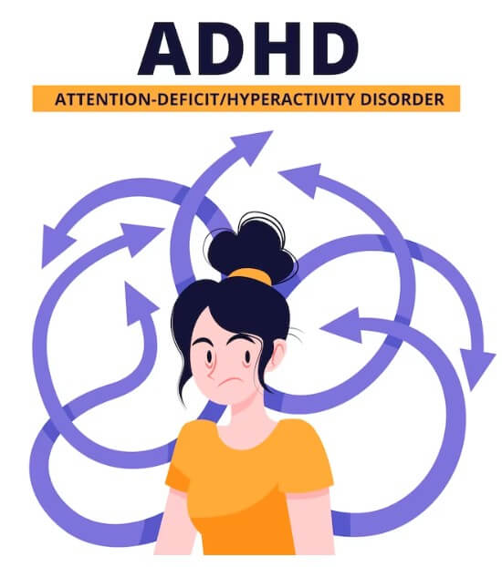 ADHD로 괴로워하는 여성의 그림입니다.