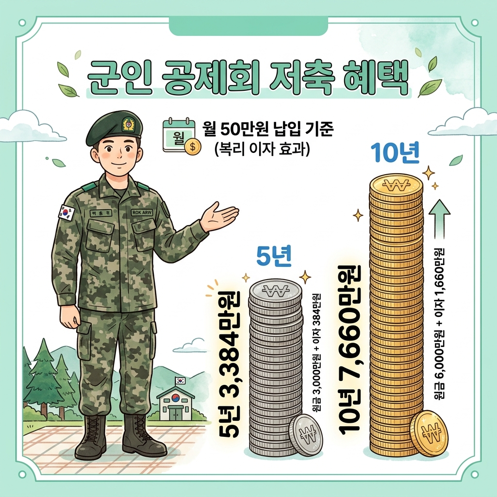 군인공제회 월 50만원 5년 10년 수령액 비교