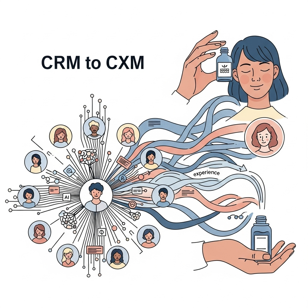 CRM에서 CXM으로의 진화를 따뜻하고 매력적인 방식으로 보여줍니다