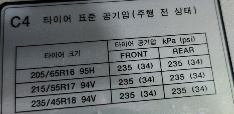 LF쏘나타 타이어규격표
