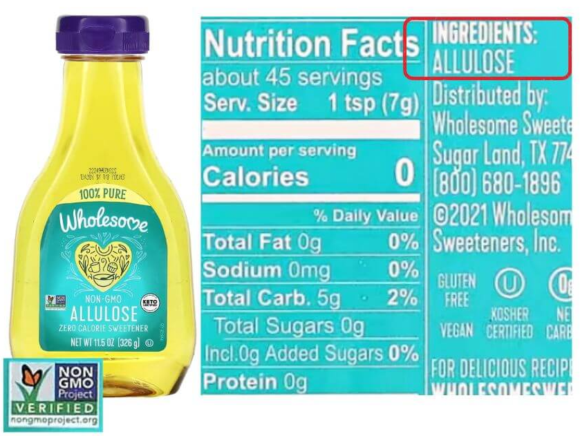 Wholesome 액상 알룰로스, 제품 사진과 영양성분표, 원재료명, 아이허브 구매링크