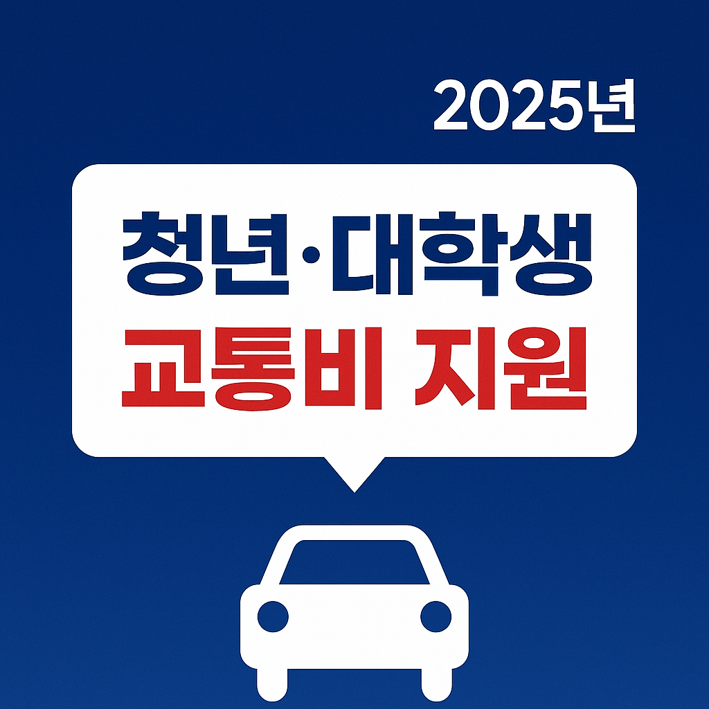 2025년 청년 대학생 교통비 지원 강조 썸네일 (자동차 아이콘, 파란 배경)