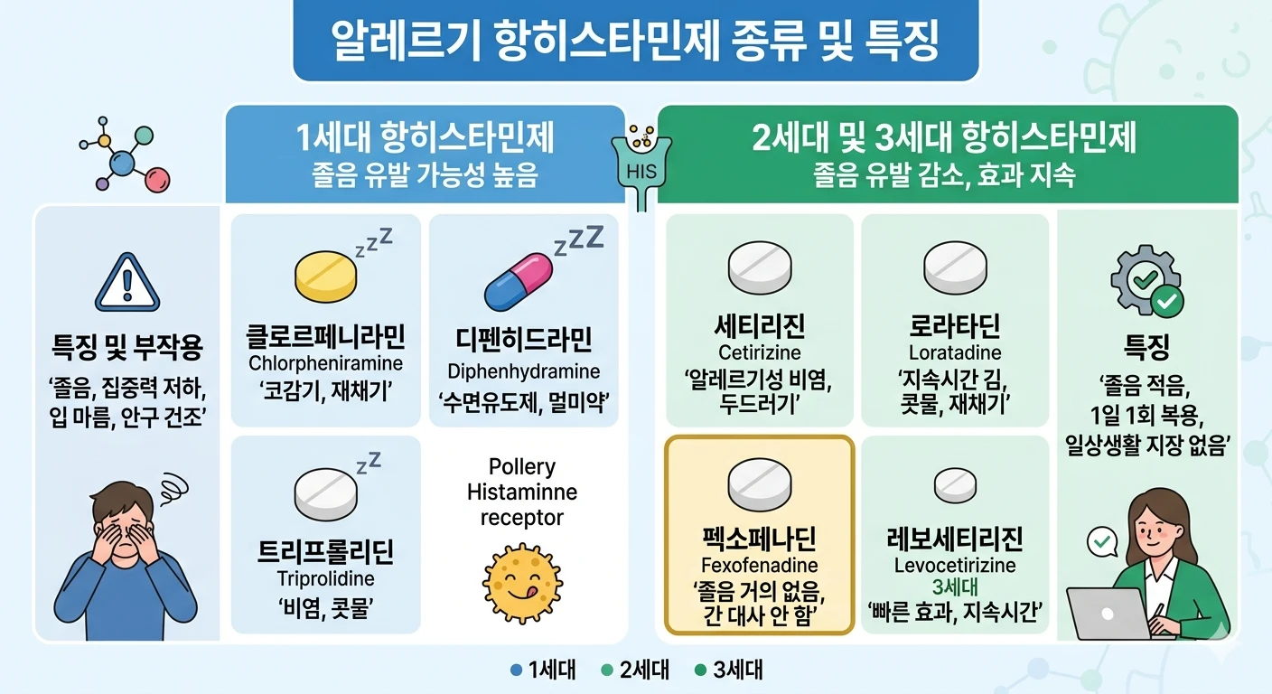 항히스타민제 세대별 비교 이미지