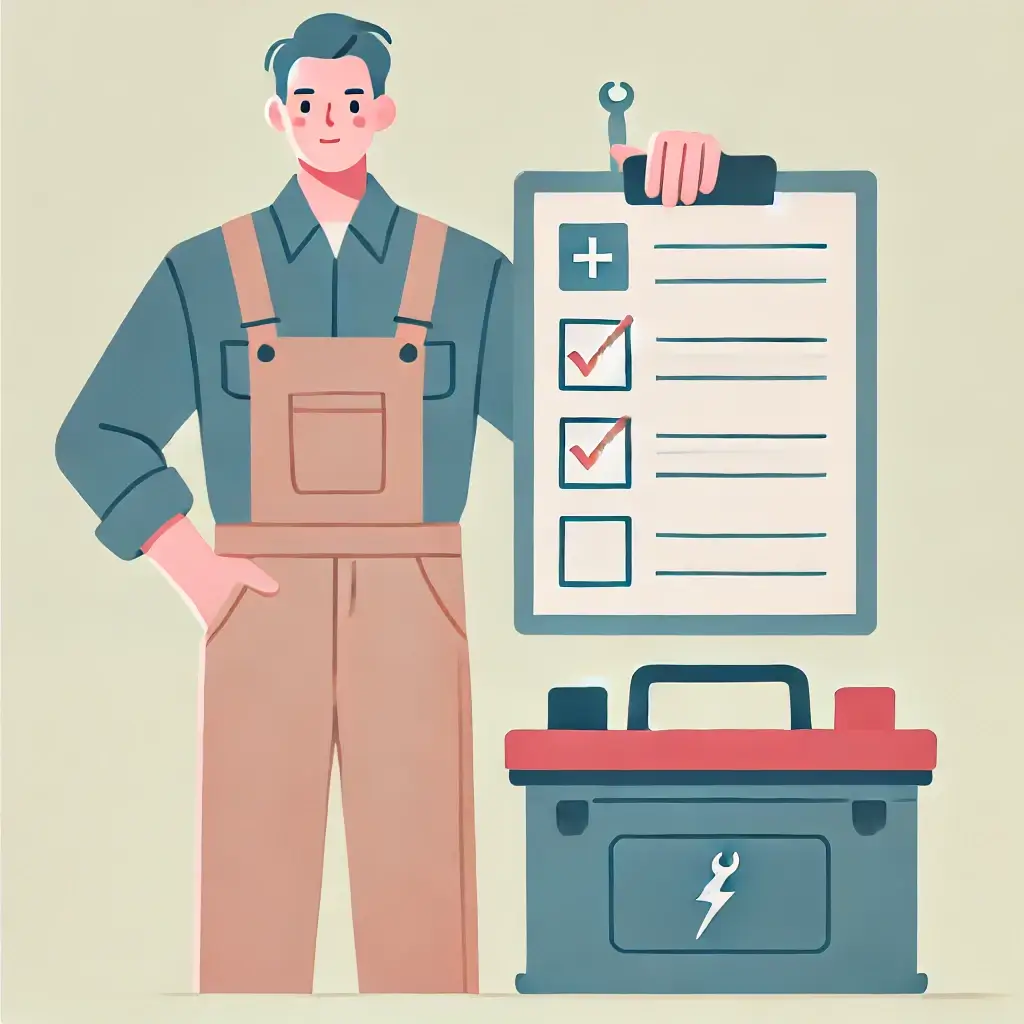 배터리 체크리스트를 들고 있는 정비사