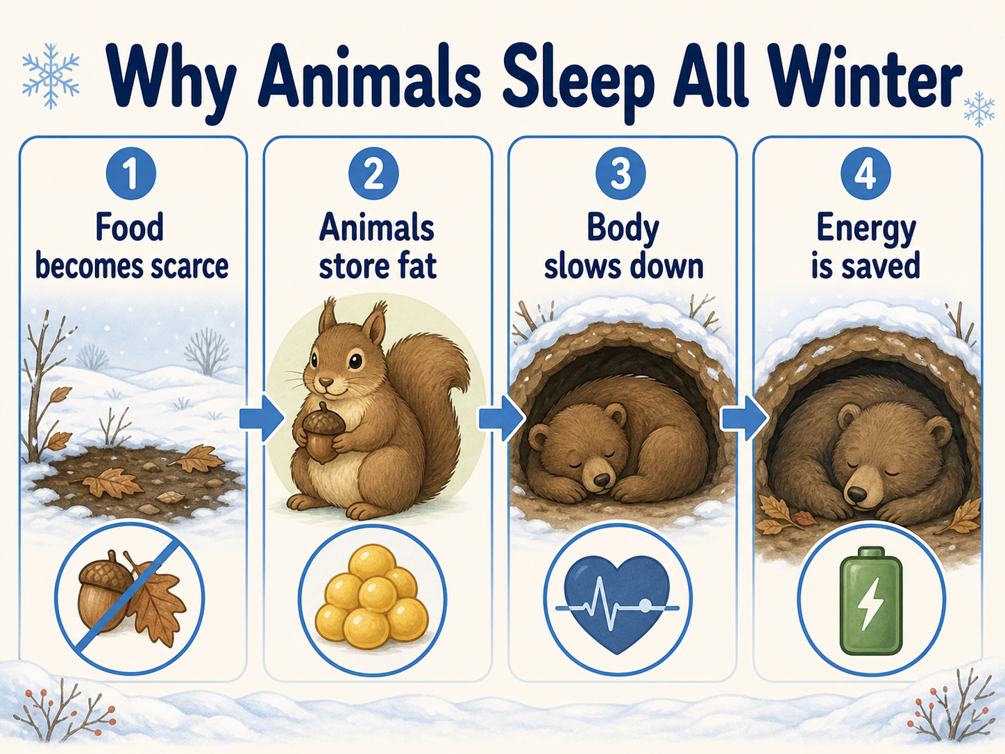 Infographic explaining why some animals sleep all winter
