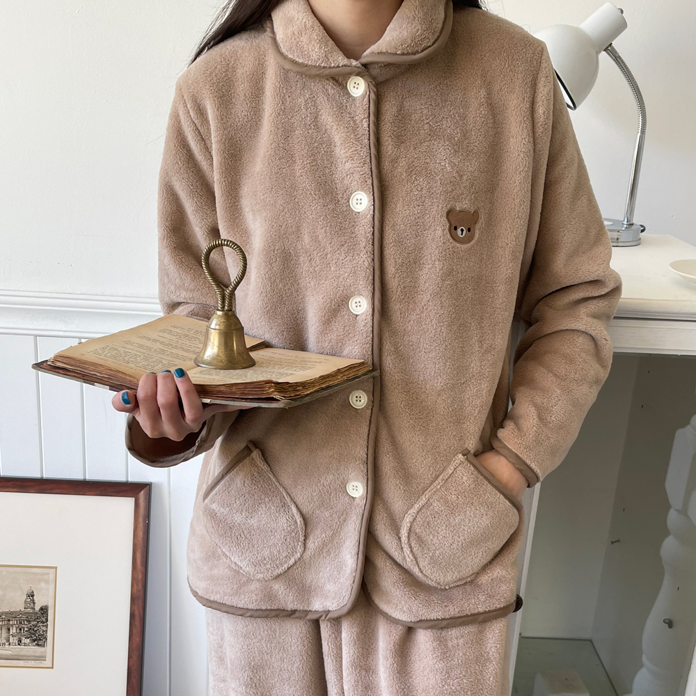 곰돌이 잠옷 극세사 커플 잠옷 겨울 수면잠옷 빅사이즈 파자마