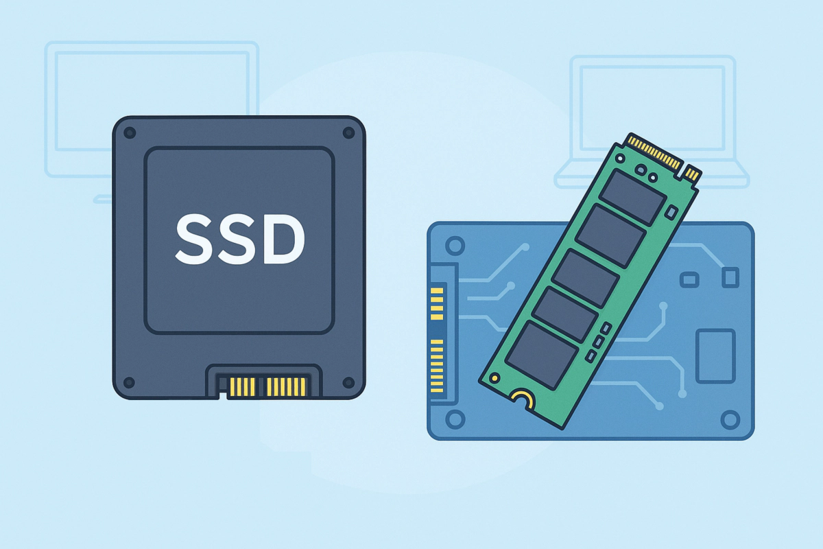 NVMe SSD(M.2)와 SATA SSD(2.5인치)의 형태 비교