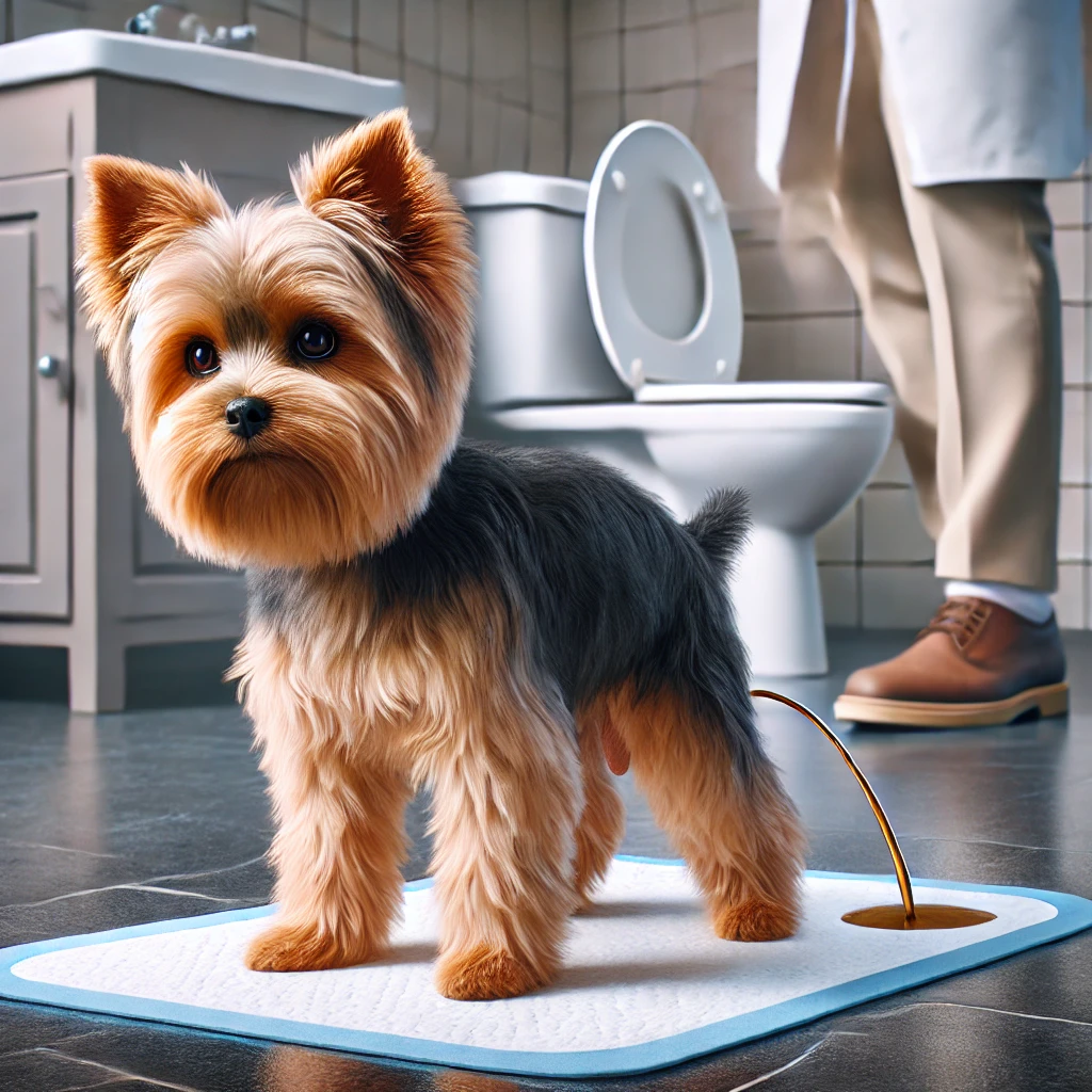 배뇨 곤란 증상을 보이는 요크셔테리어, 방광결석으로 인한 불편함을 겪는 모습